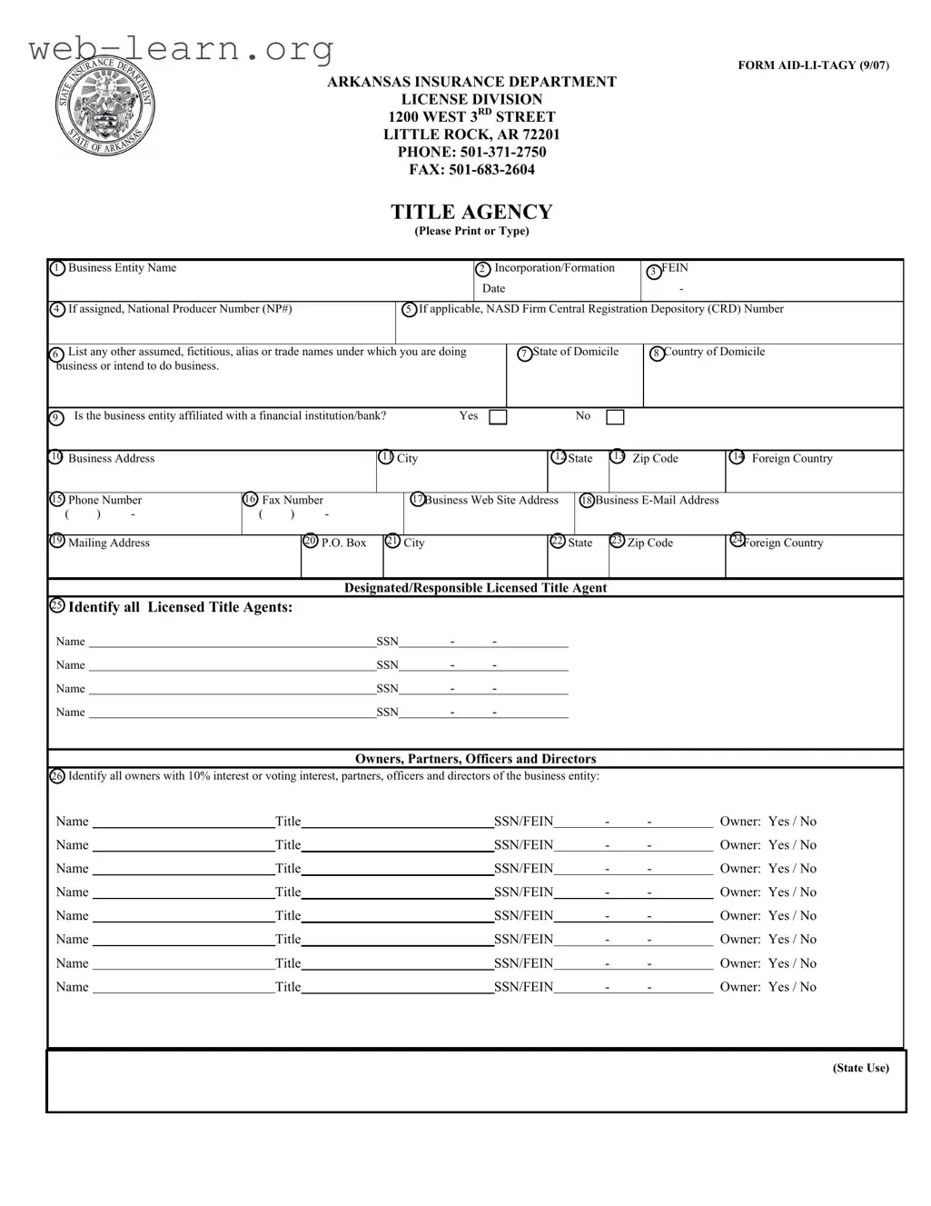 Blank Arkansas Aid Li Tagy Form