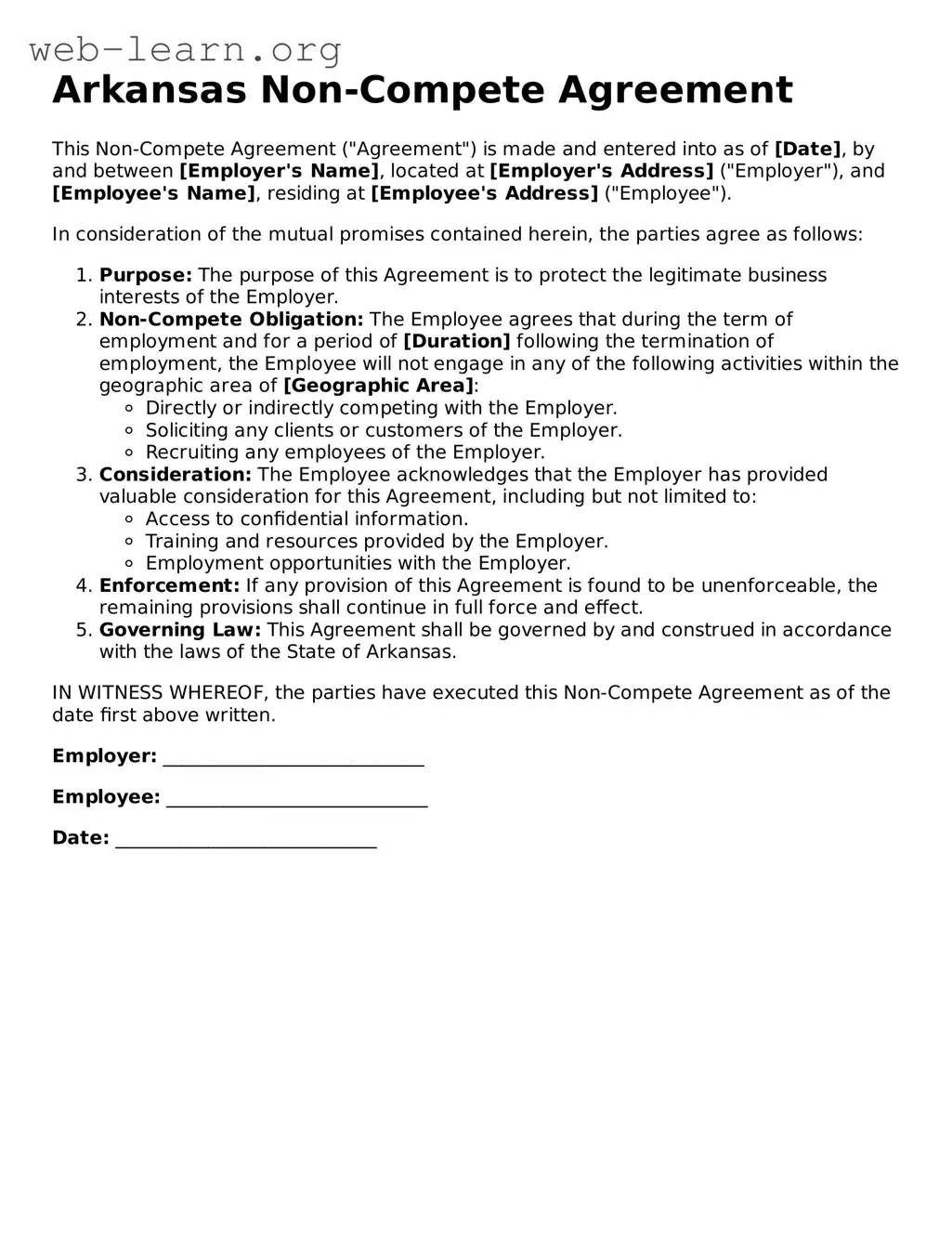 Attorney-Approved Non-compete Agreement Document for the State of Arkansas
