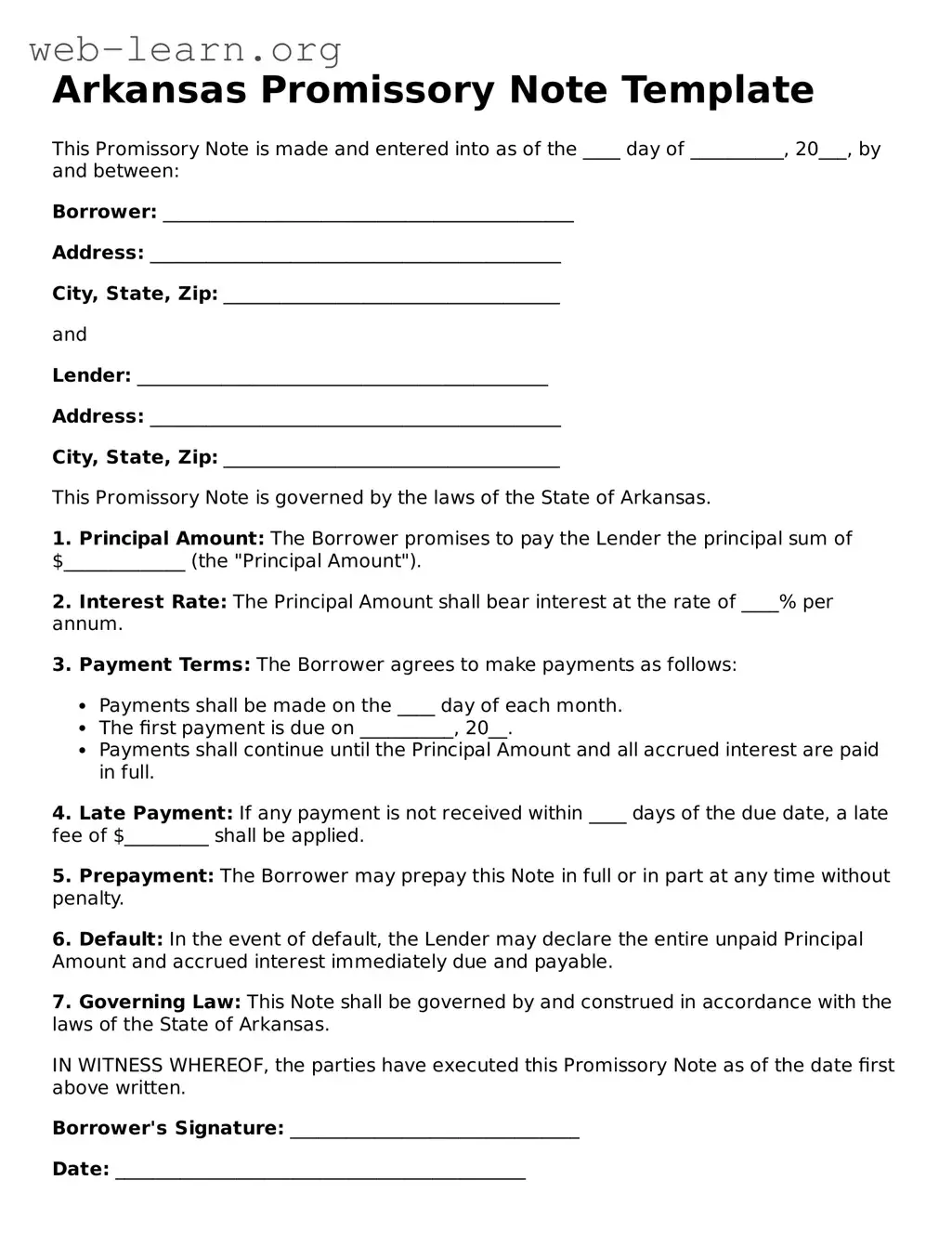 Attorney-Approved Promissory Note Document for the State of Arkansas