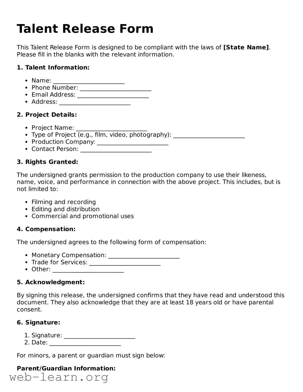 Attorney-Approved Talent Release Template