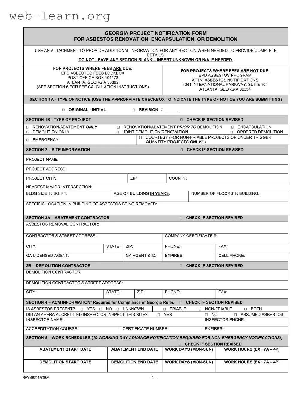 Blank Georgia Notification Form