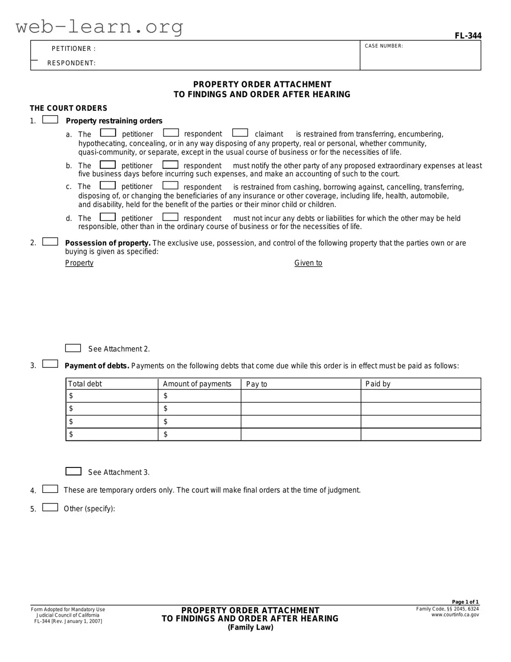Blank California Fl 344 Form