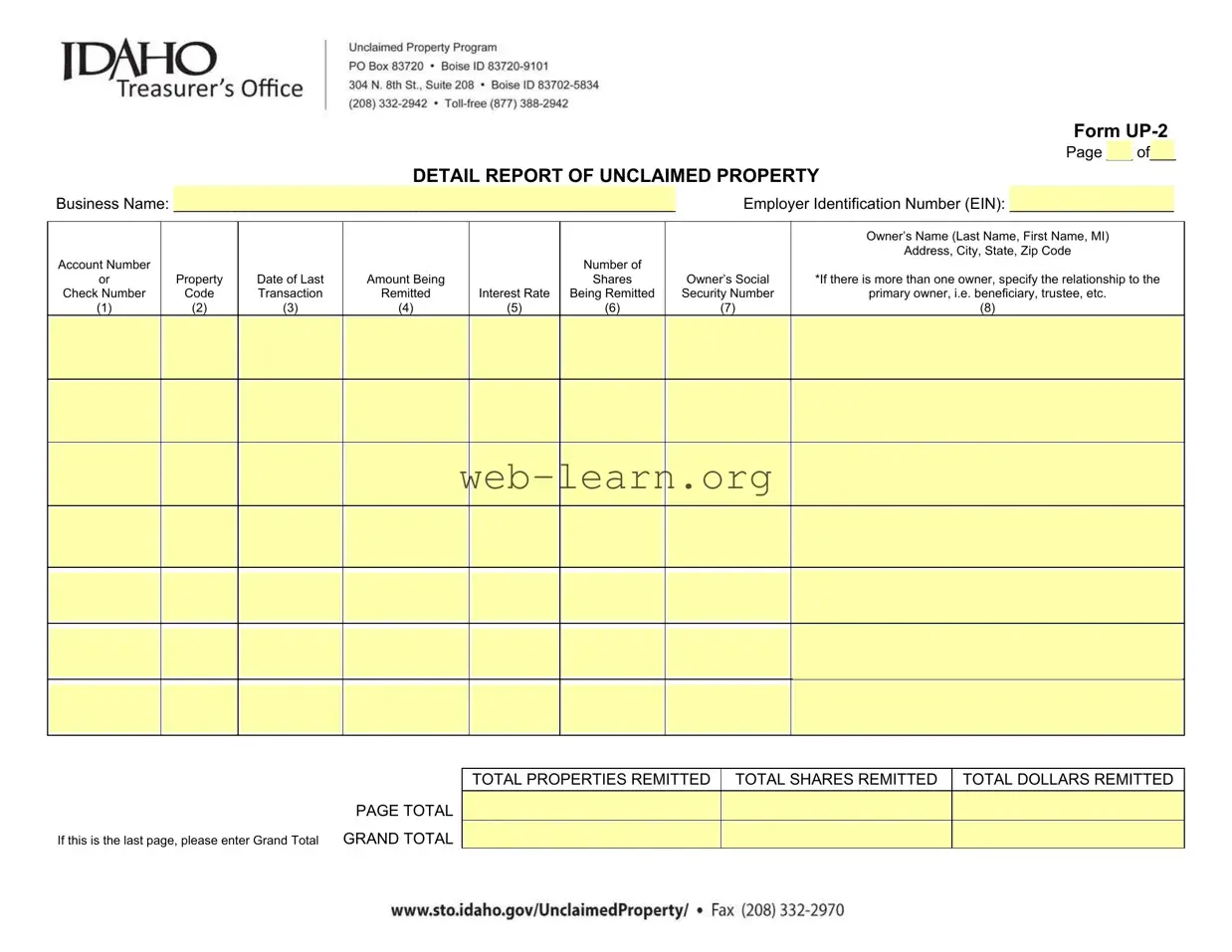 Blank Up2 Idaho Form
