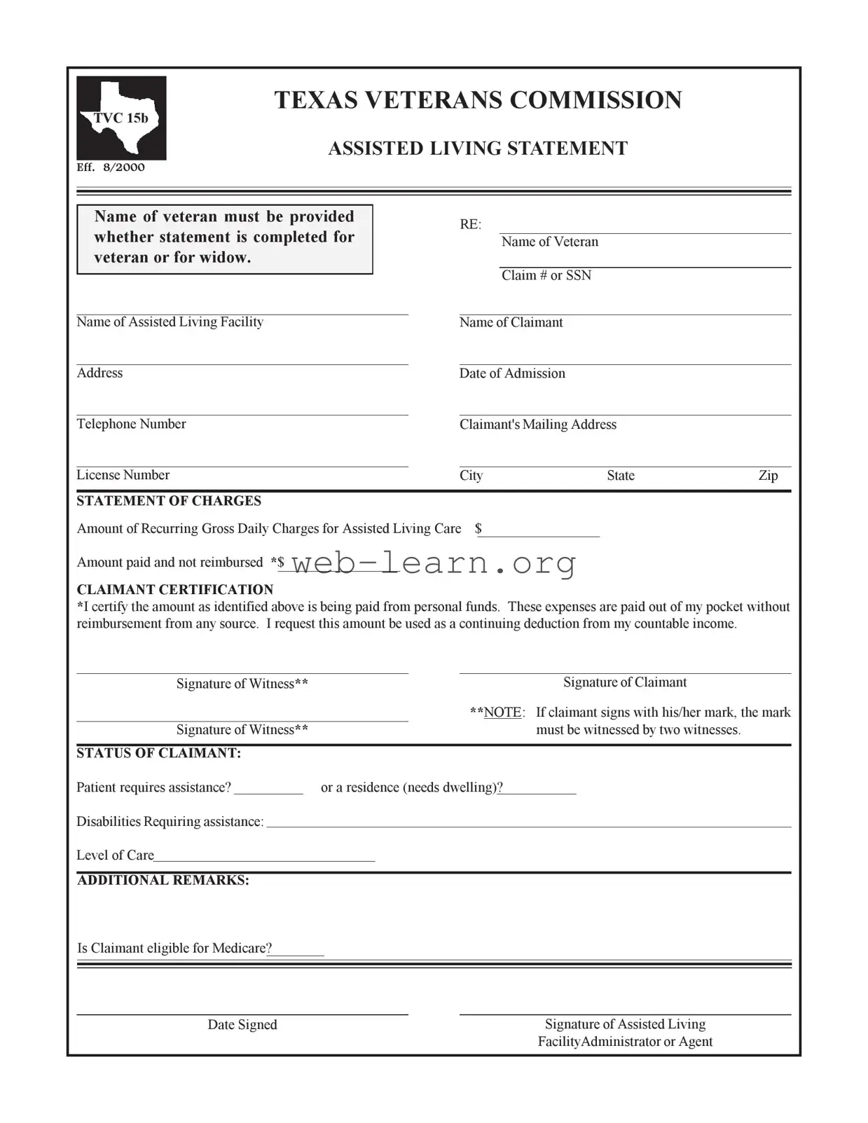 Blank Texas Veterans Commission Form