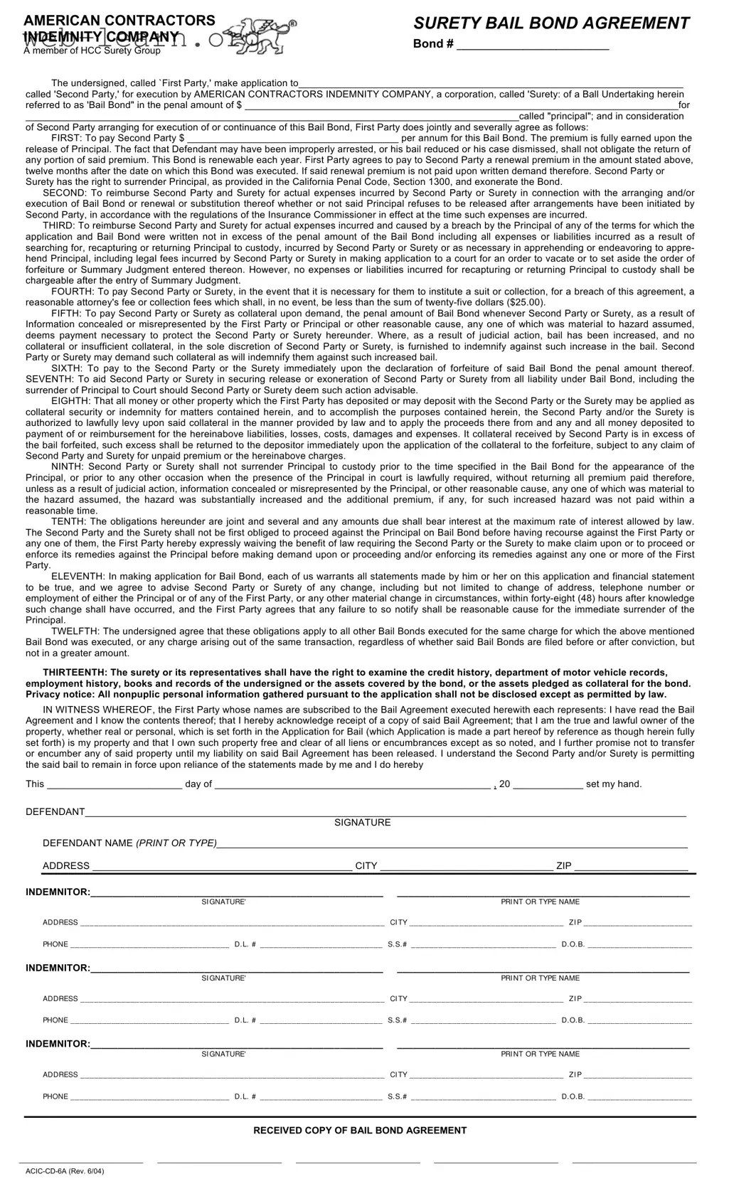 Blank Bail Bond Release Paperwork Form
