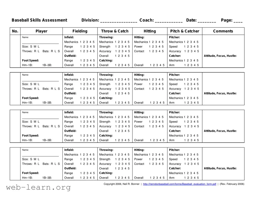 Blank Baseball Assessment Form