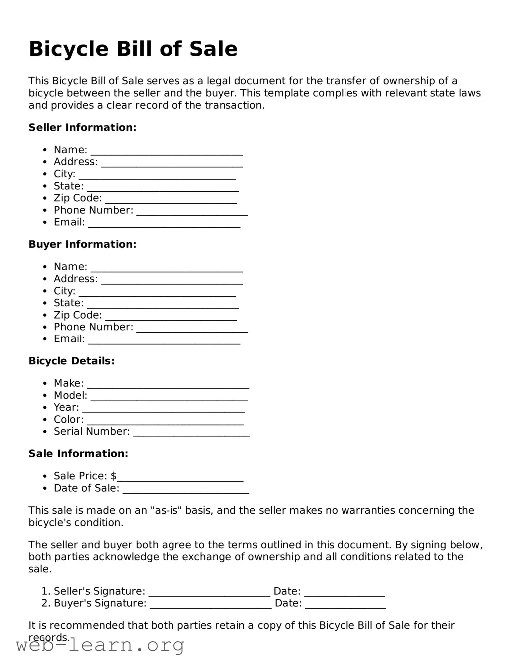 Attorney-Approved Bicycle Bill of Sale Template