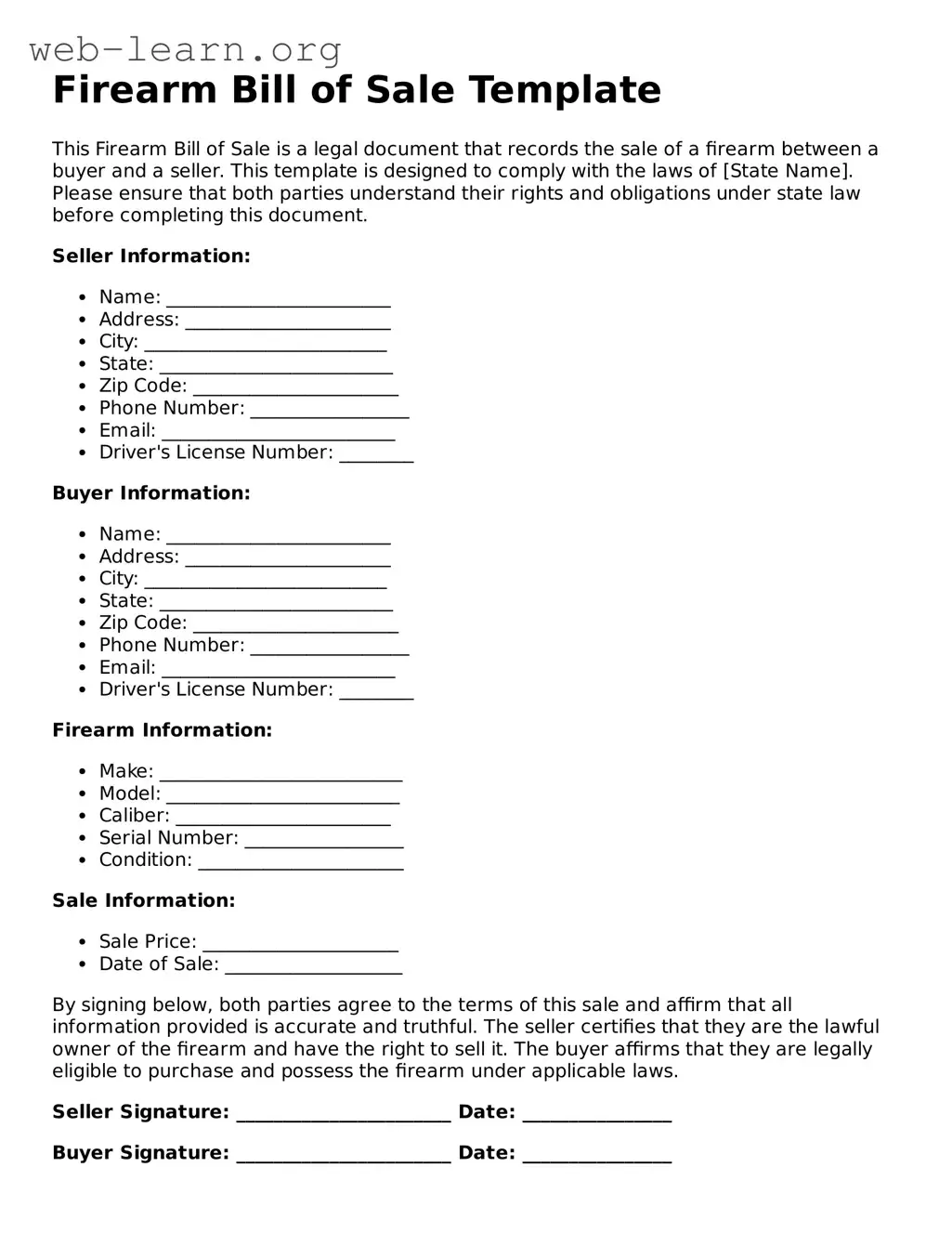 Attorney-Approved Firearm Bill of Sale Template
