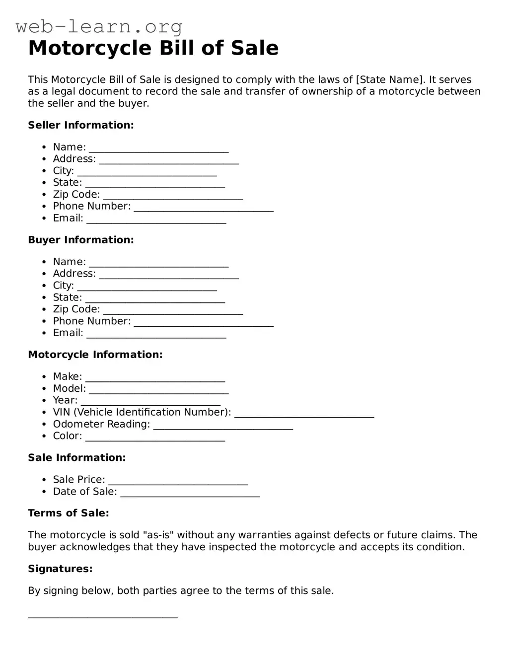 Attorney-Approved Motorcycle Bill of Sale Template