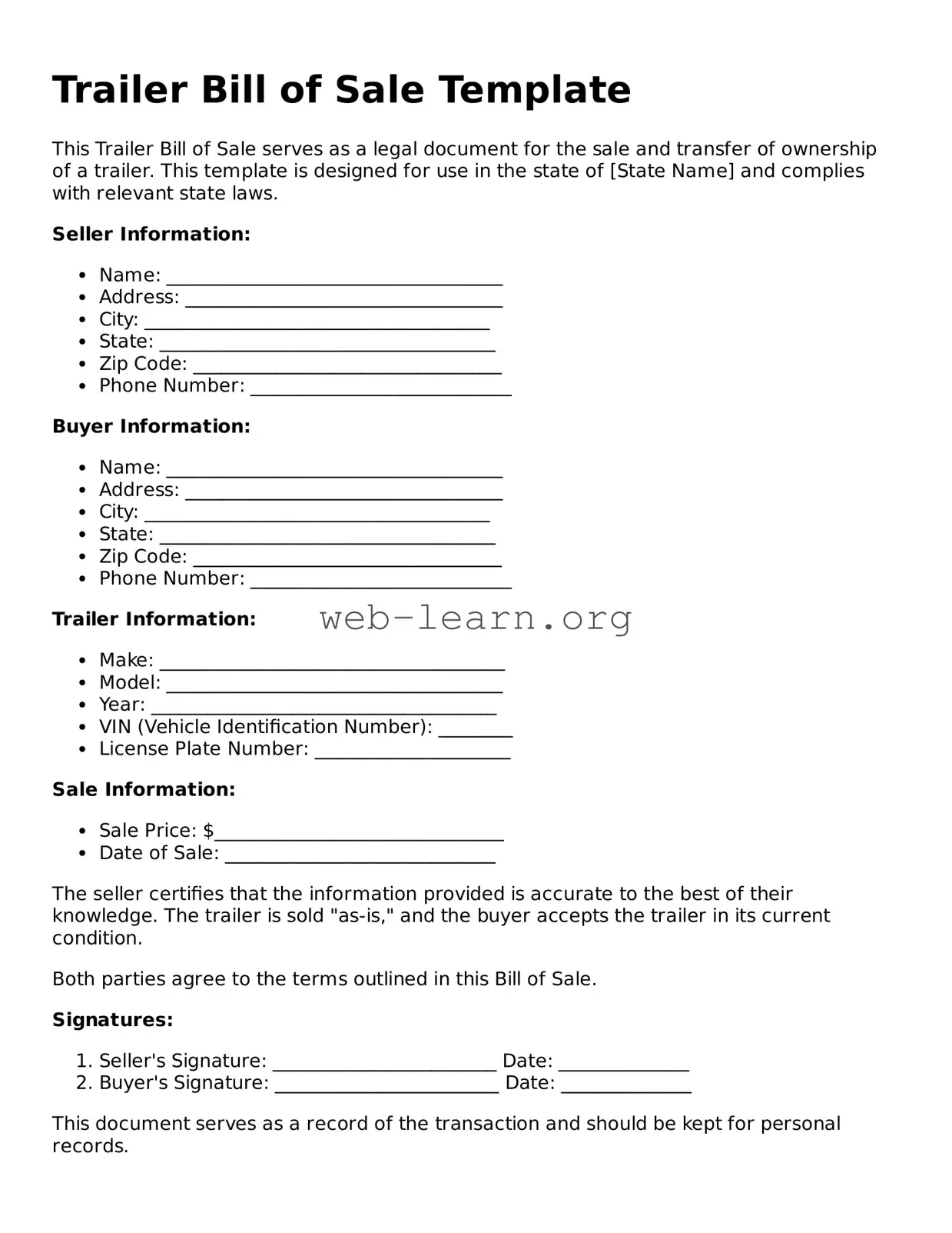 Attorney-Approved Trailer Bill of Sale Template