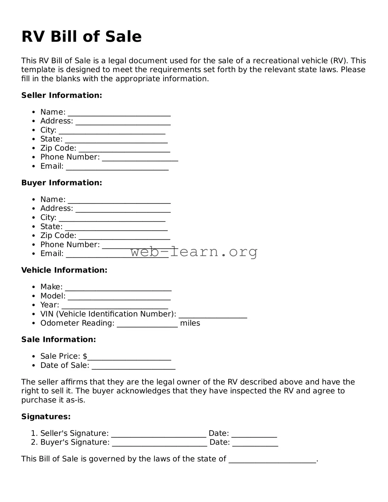 Attorney-Approved RV Bill of Sale Template