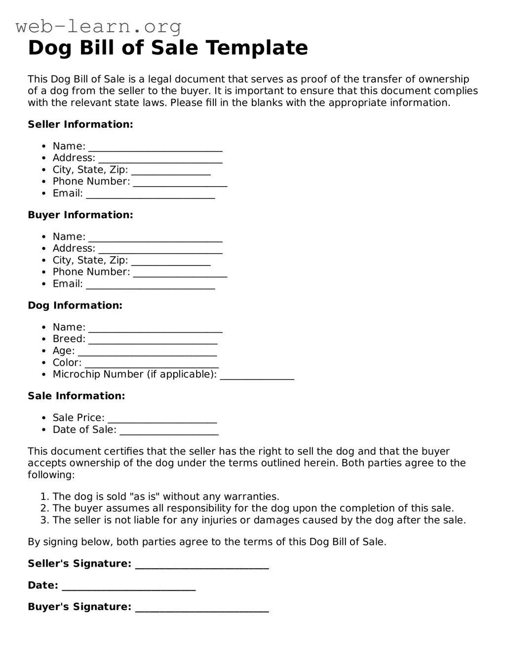 Attorney-Approved Dog Bill of Sale Template