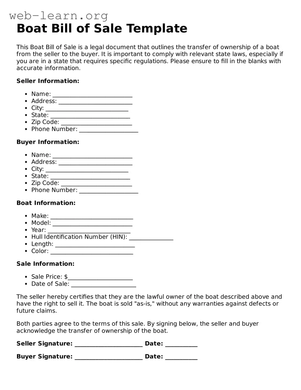 Attorney-Approved Boat Bill of Sale Template