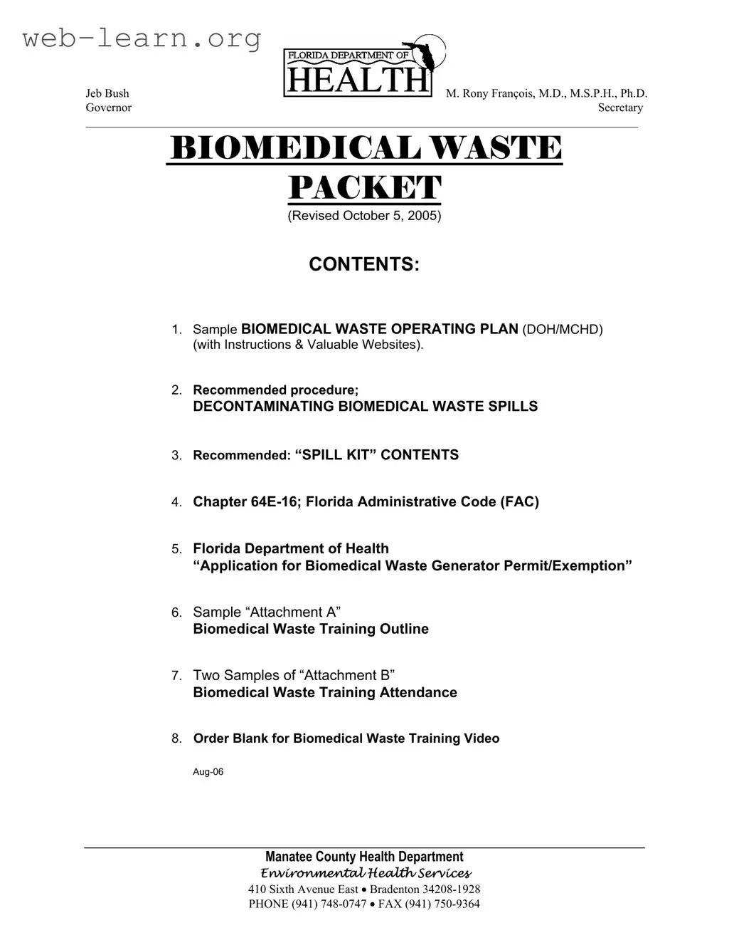 Blank Biomedical Waste Operating Plan Form