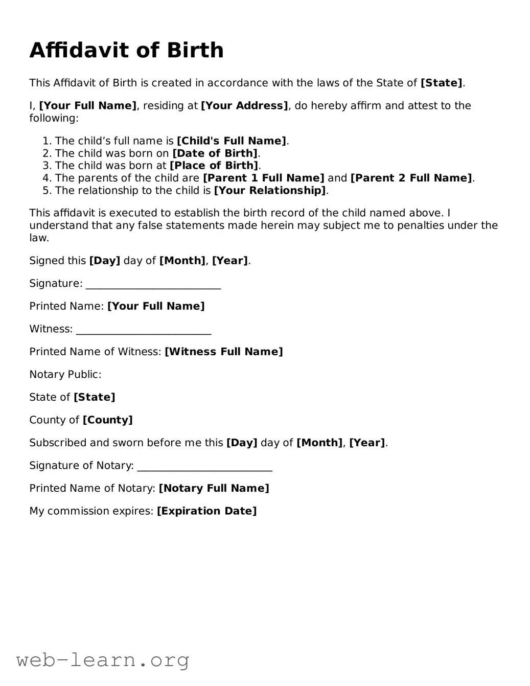Attorney-Approved Affidavit of Birth Template