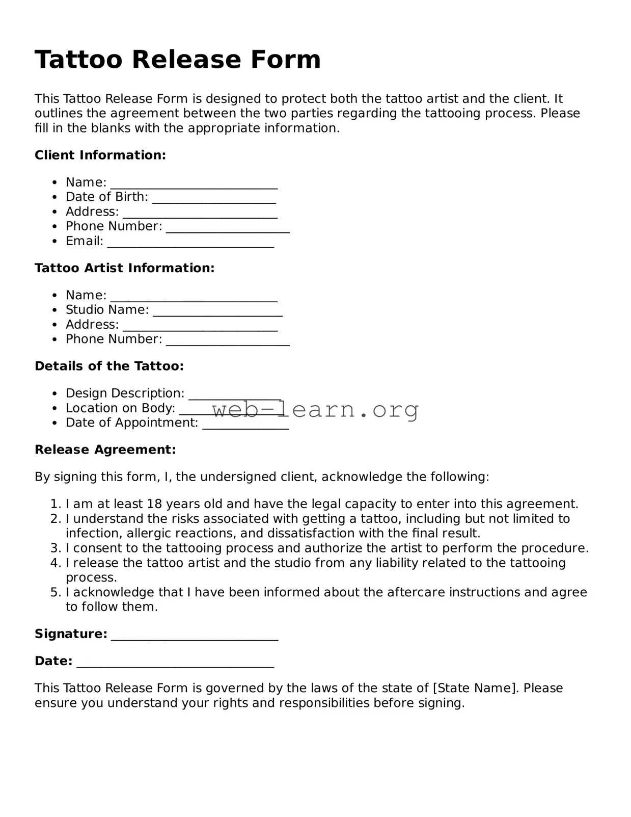 Attorney-Approved Tattoo Release Template