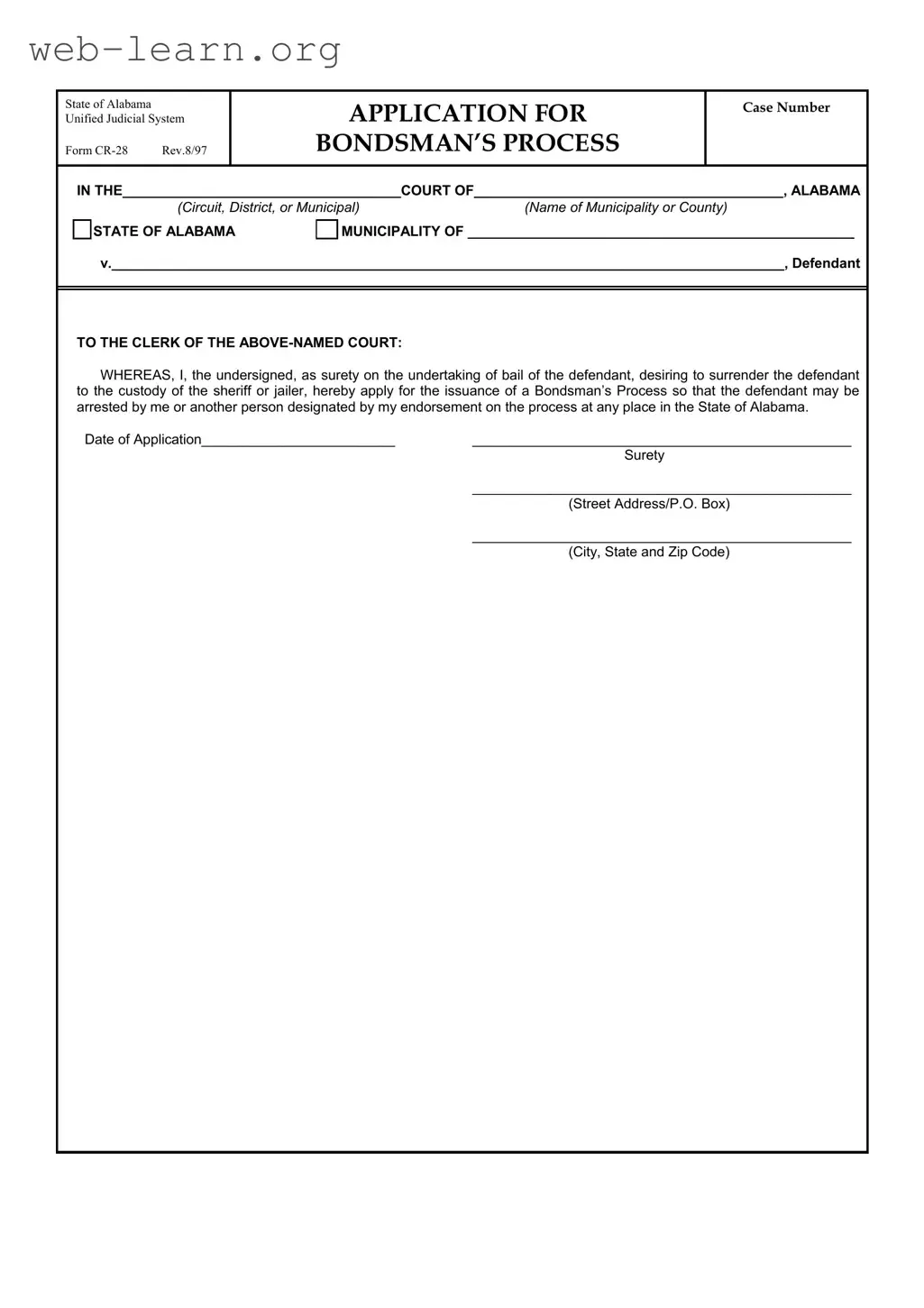 Blank Cr 28 Alabama Form