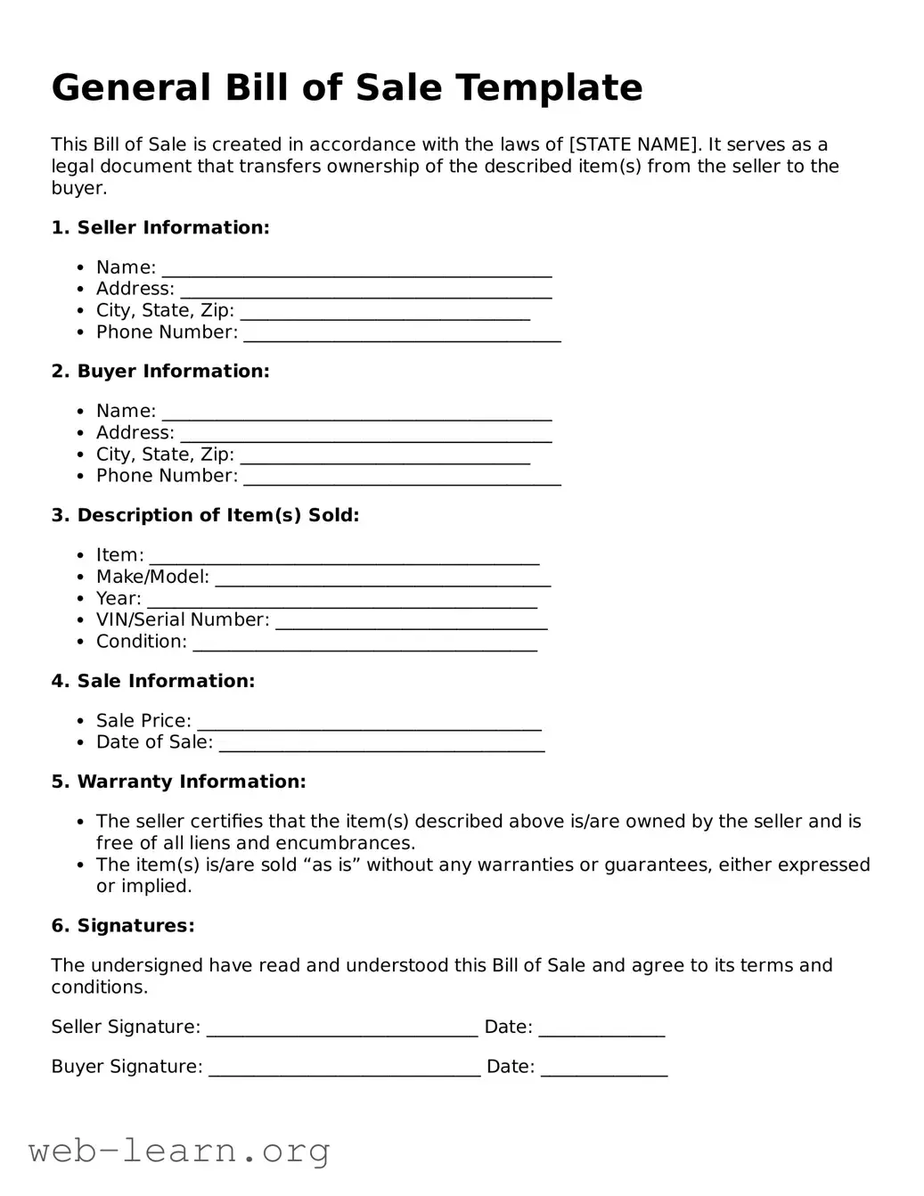 Attorney-Approved General Bill of Sale Template