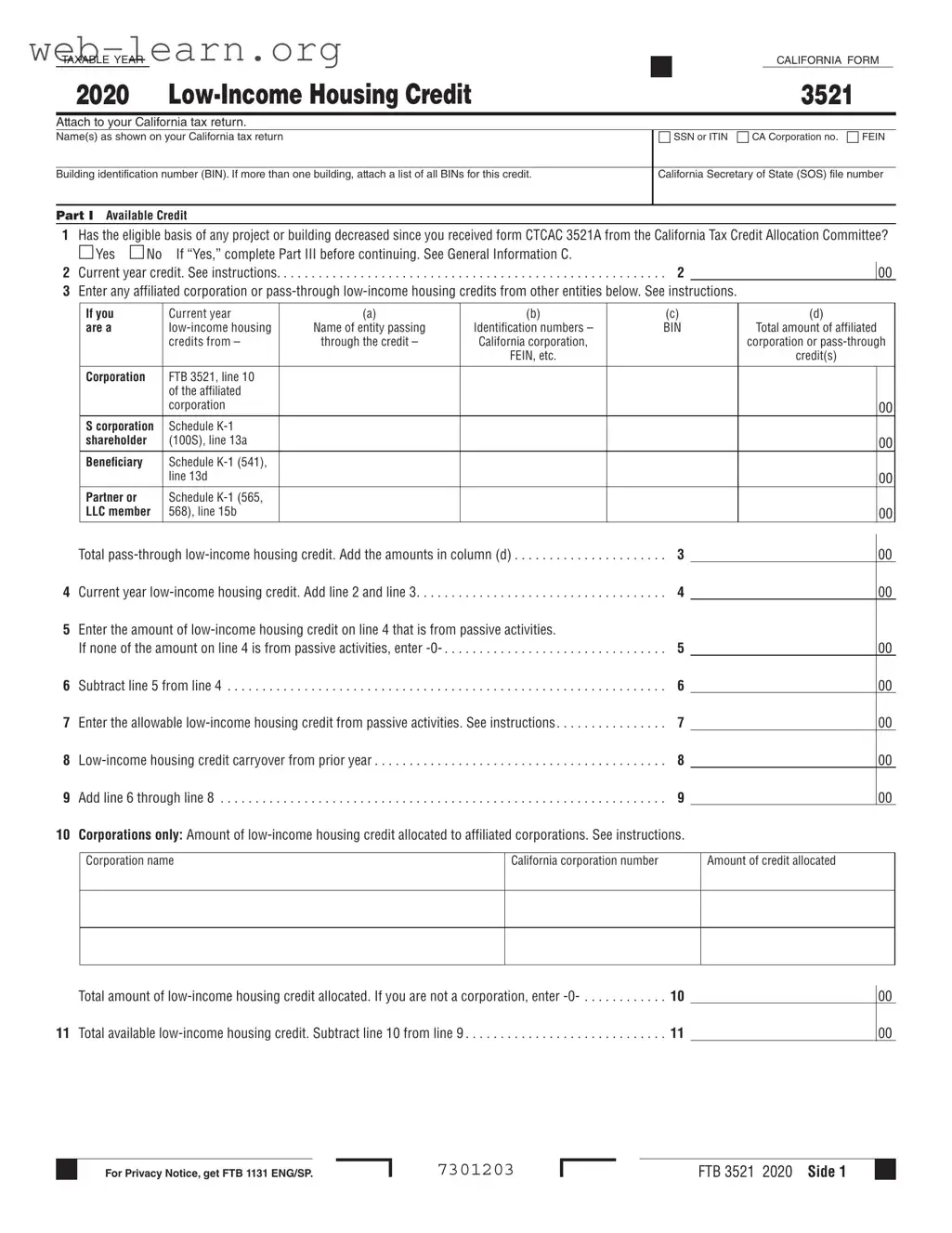 Blank California 3521 Form