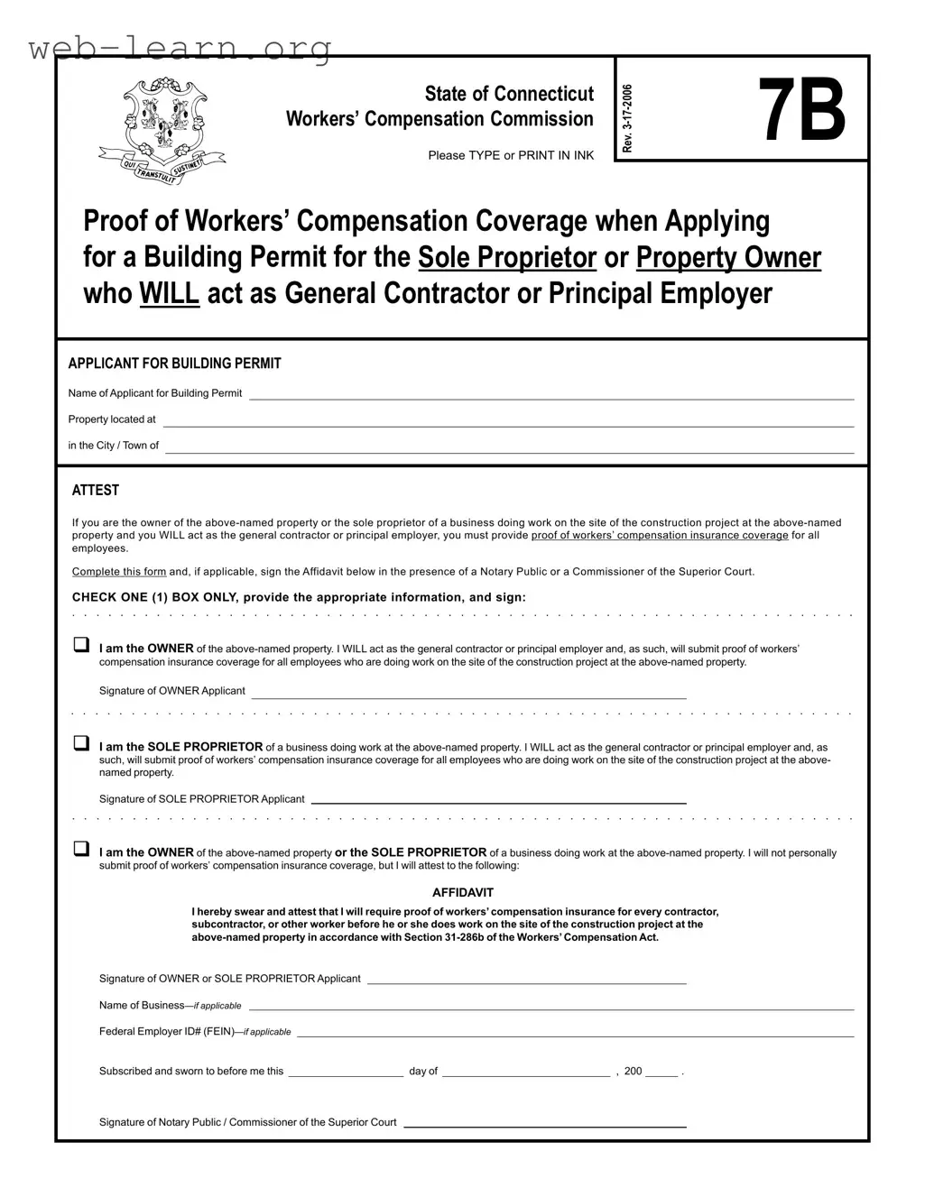Blank Connecticut 7B Form