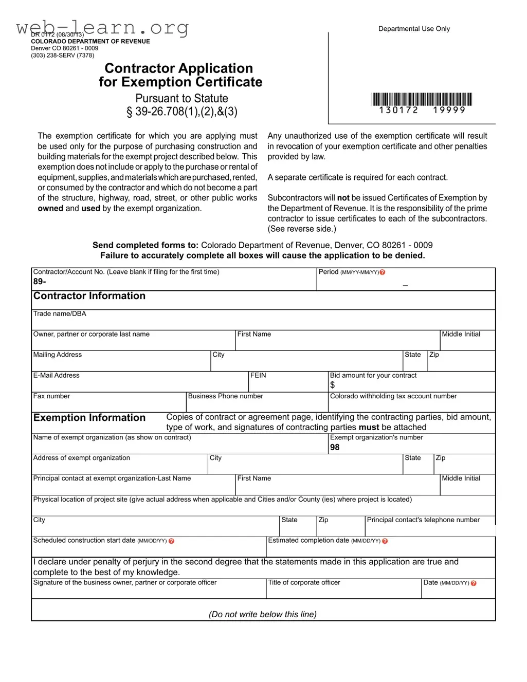 Blank Dr 0172 Colorado Form