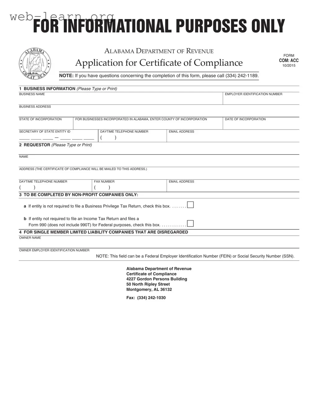 Blank Alabama Certificate Of Compliance Form