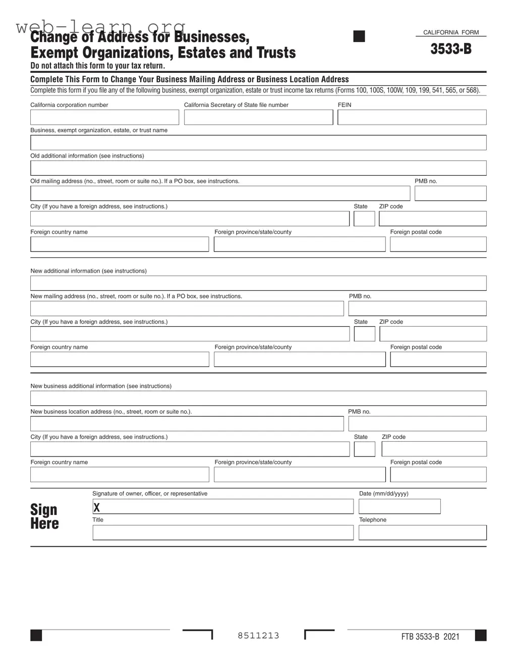 Blank California 3533 B Form