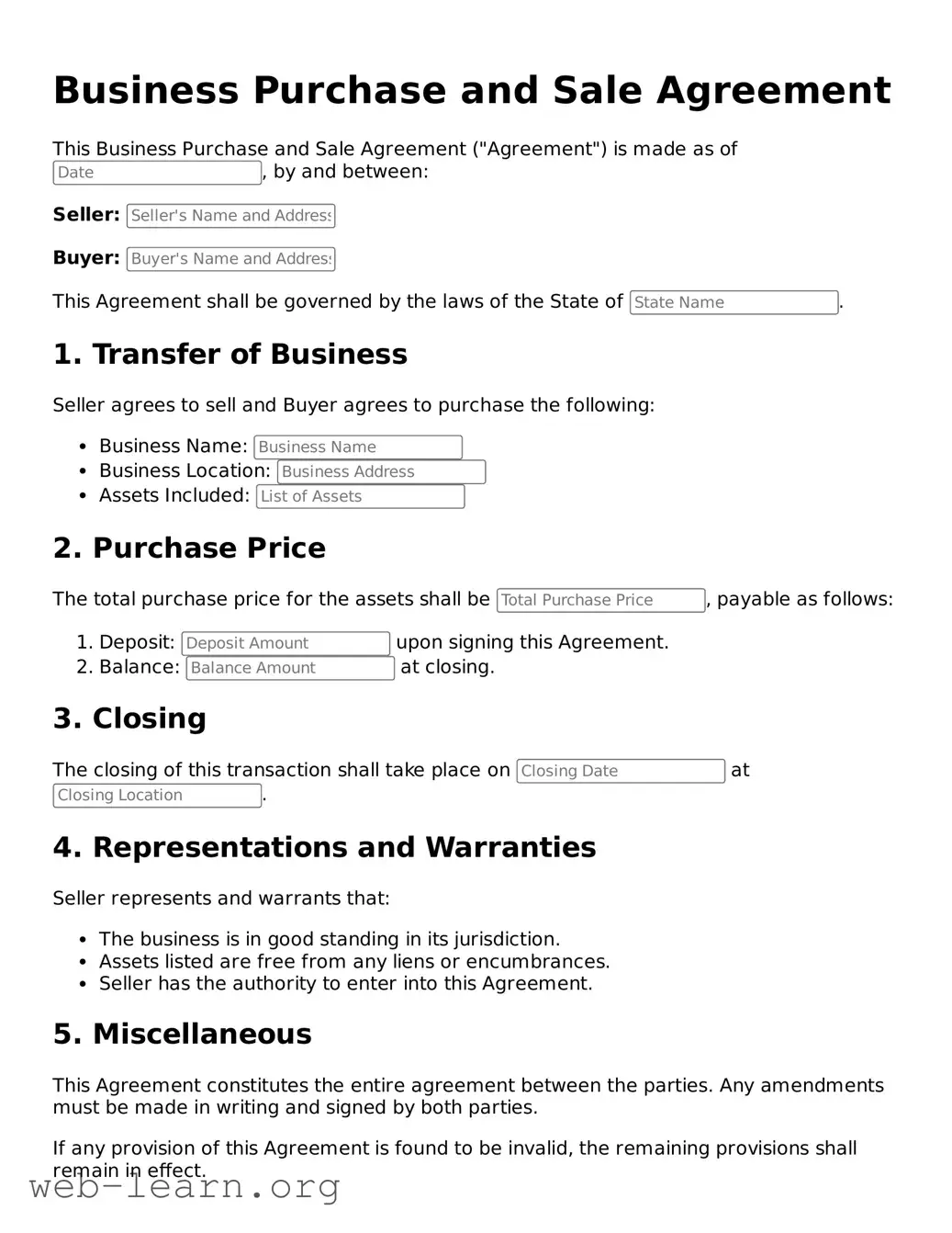 Attorney-Approved Business Purchase and Sale Agreement Template