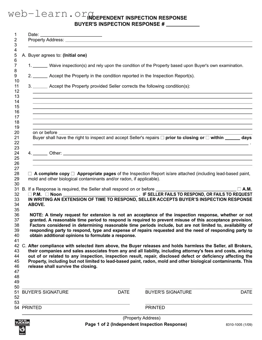 Blank Indiana Inspection Response Form