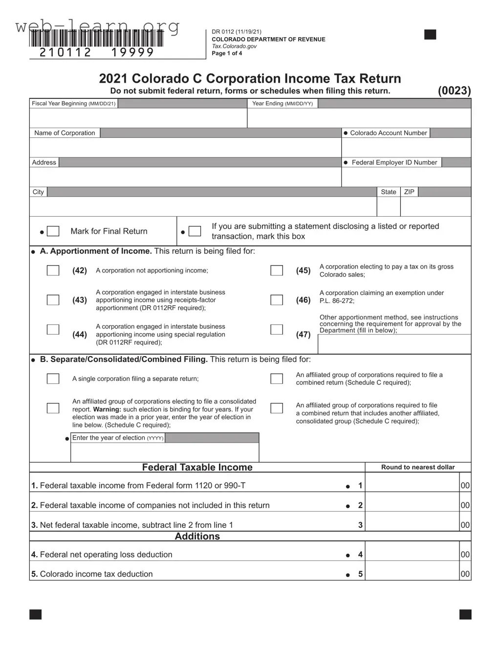 Blank Colorado 112 Form