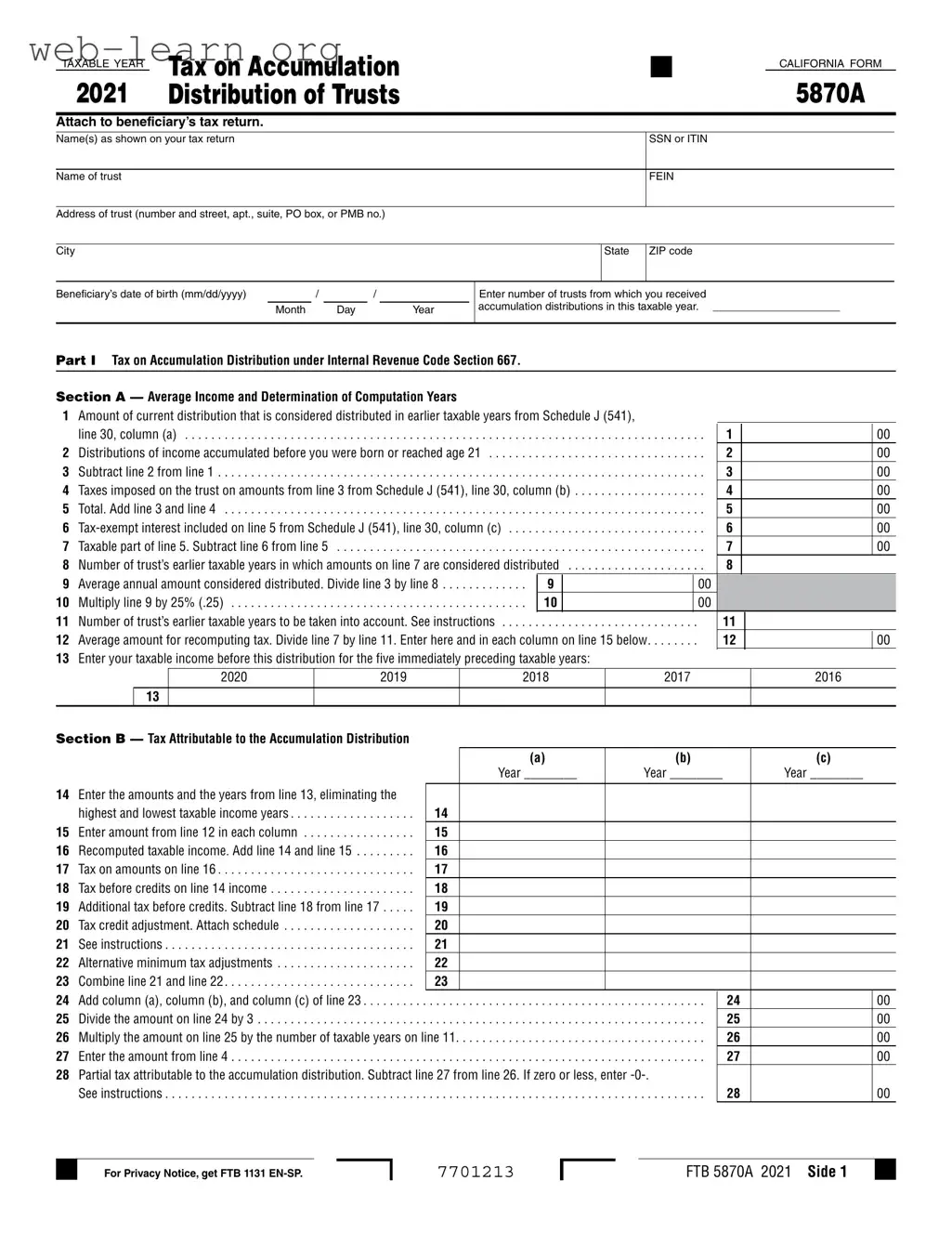 Blank California 5870A Form