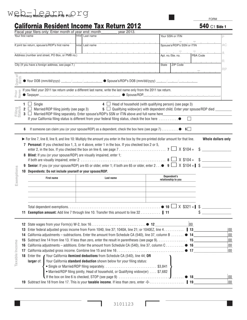 Blank California 540 C1 Form
