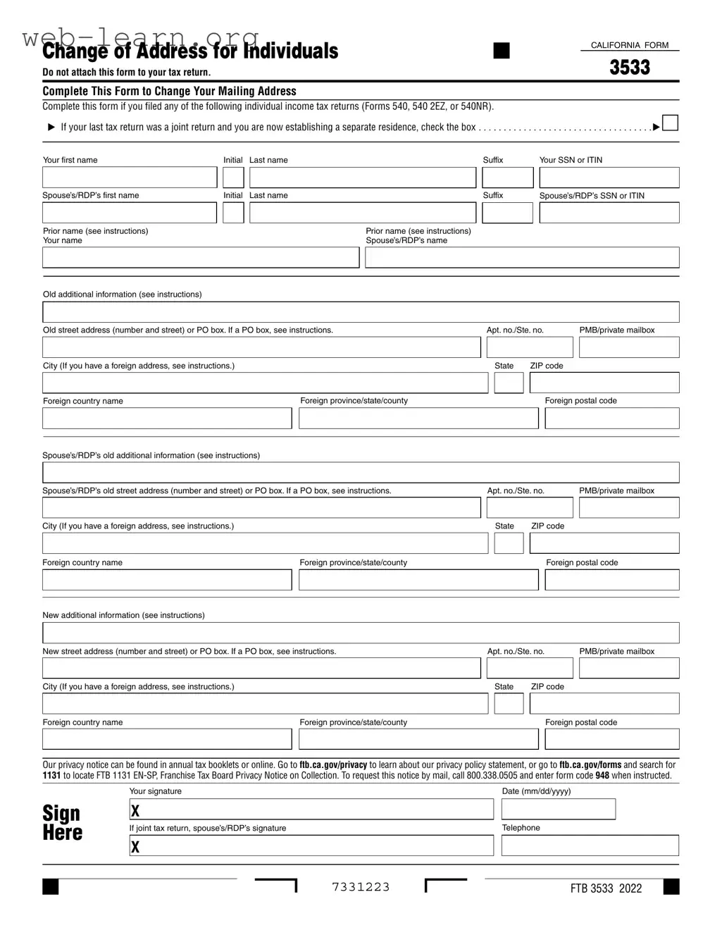 Blank California 3533 Form