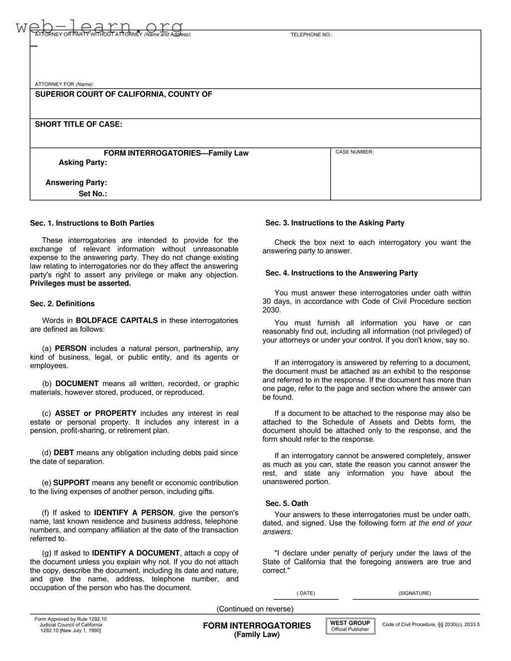 Blank California 1292 10 Form