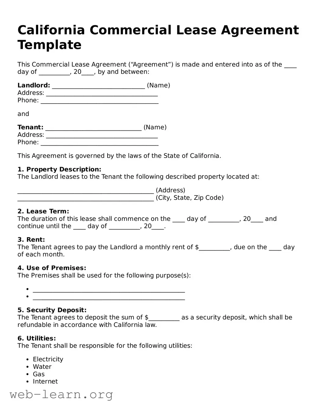 Attorney-Approved Commercial Lease Agreement Document for the State of California