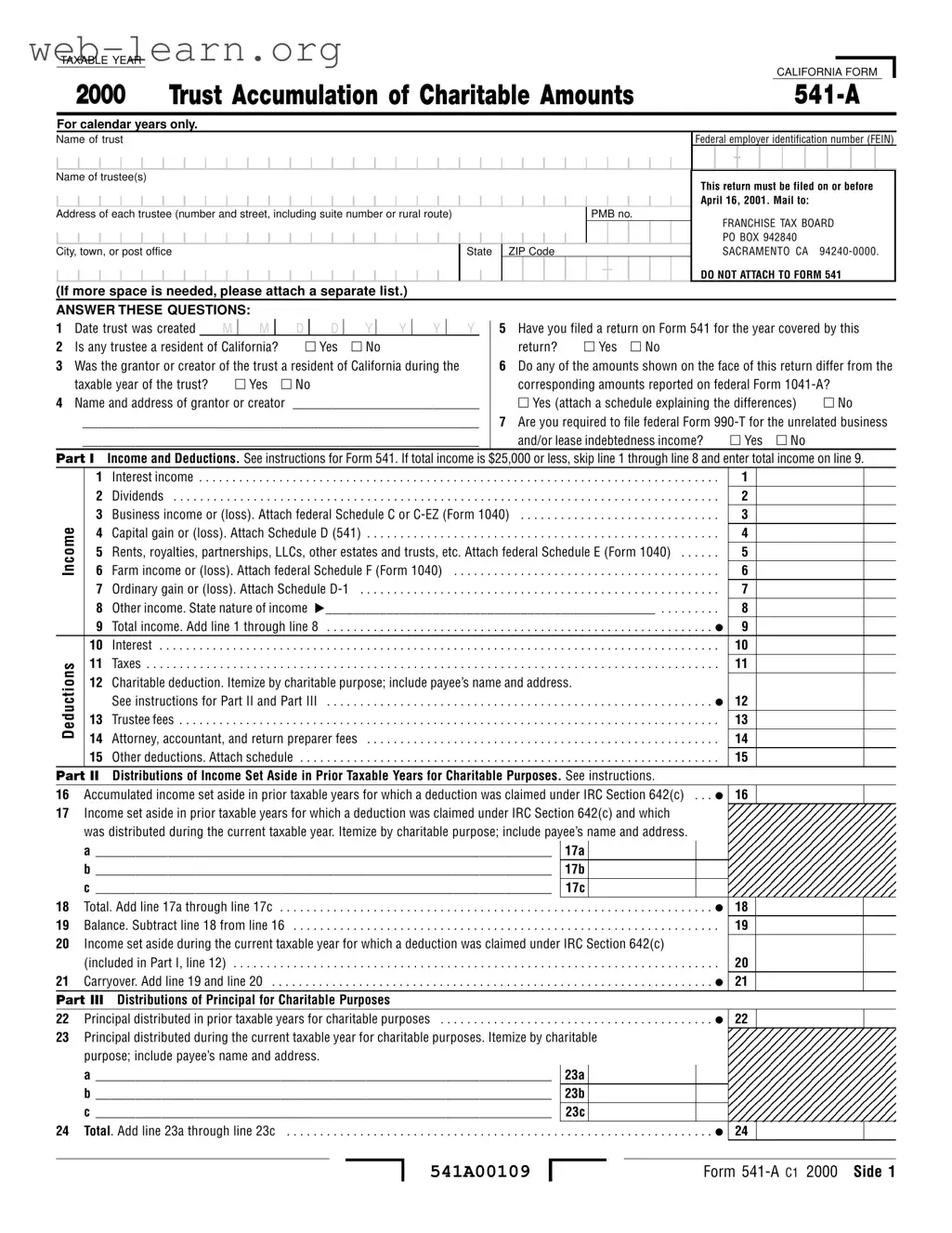 Blank California 541 A Form