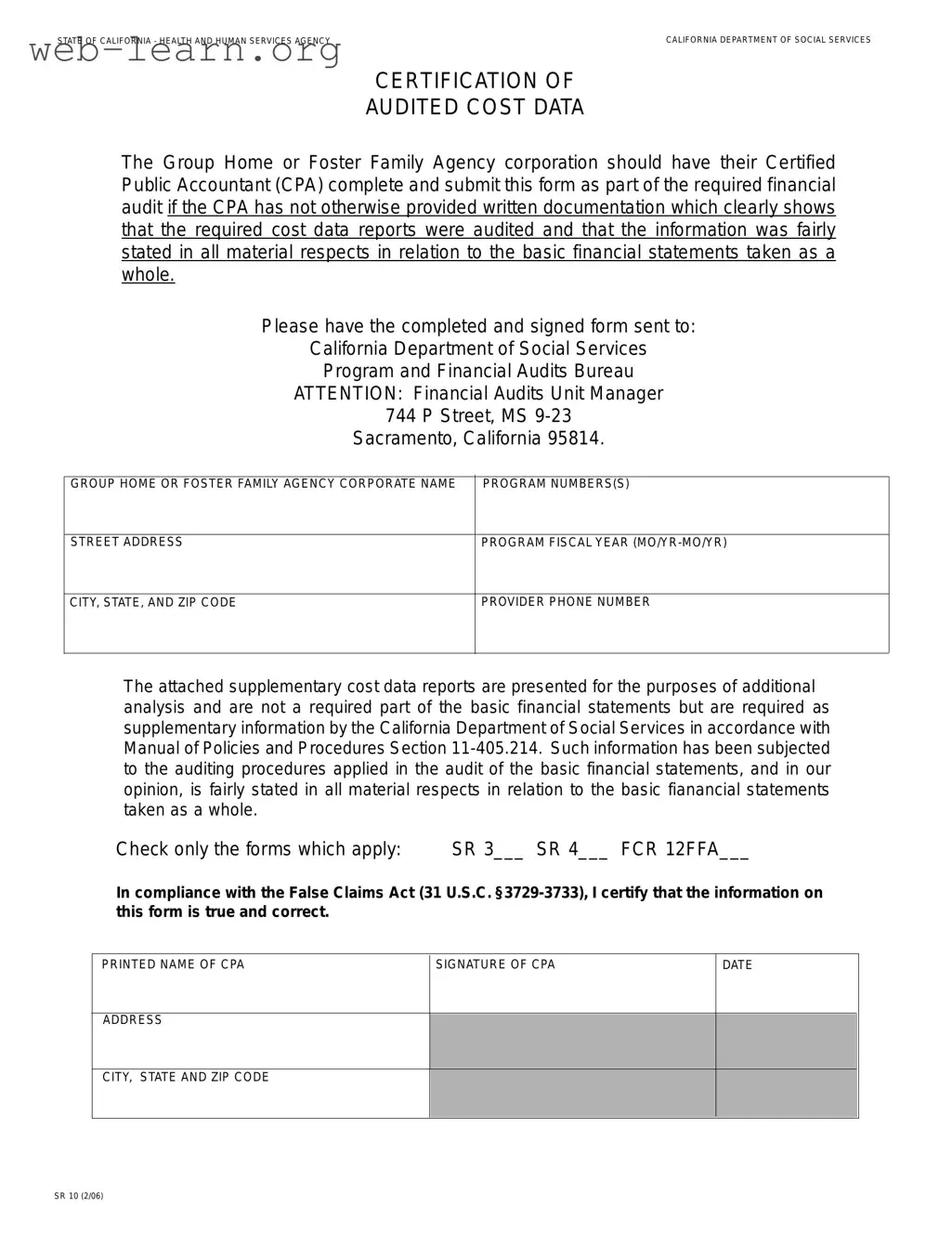 Blank California Sr 10 Form