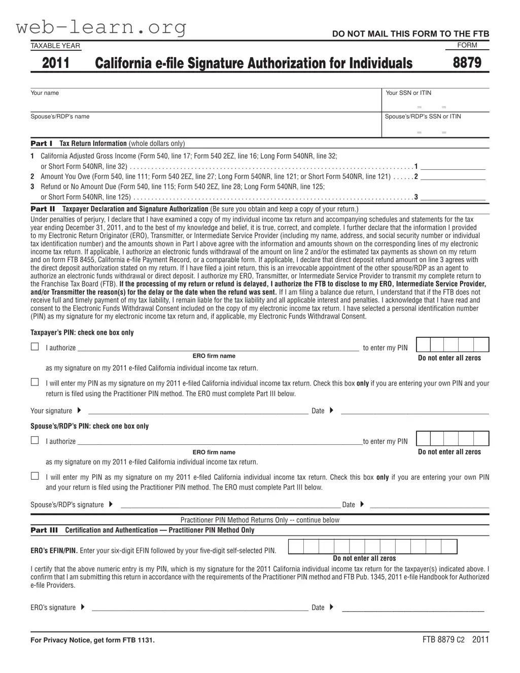 Blank California 8879 Form