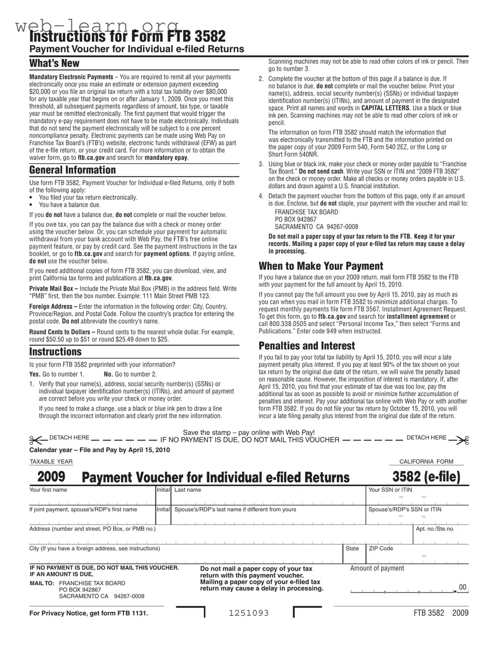 Blank California 3582 Form