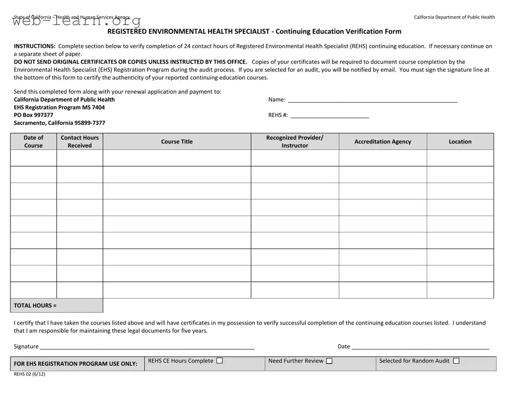 Blank California Rehs 02 Form