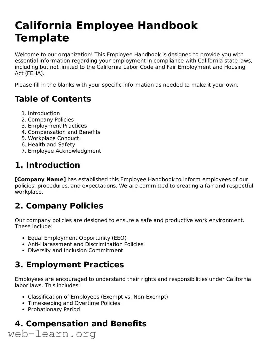 Attorney-Approved Employee Handbook Document for the State of California