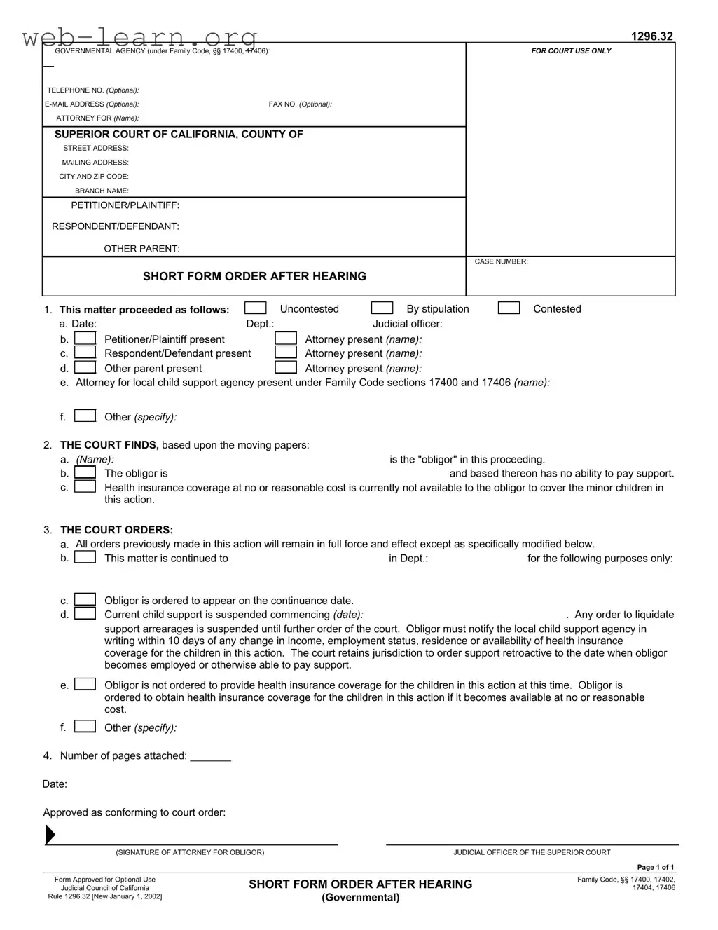 Blank California 1296 32 Form