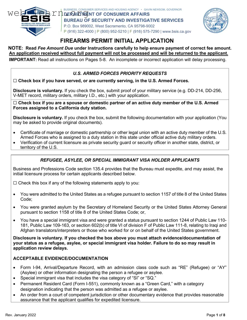 Blank California Gun Permit Application Form