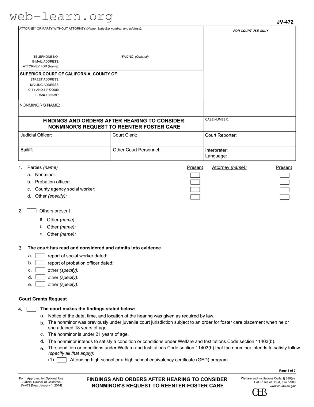 Blank California Jv 472 Form