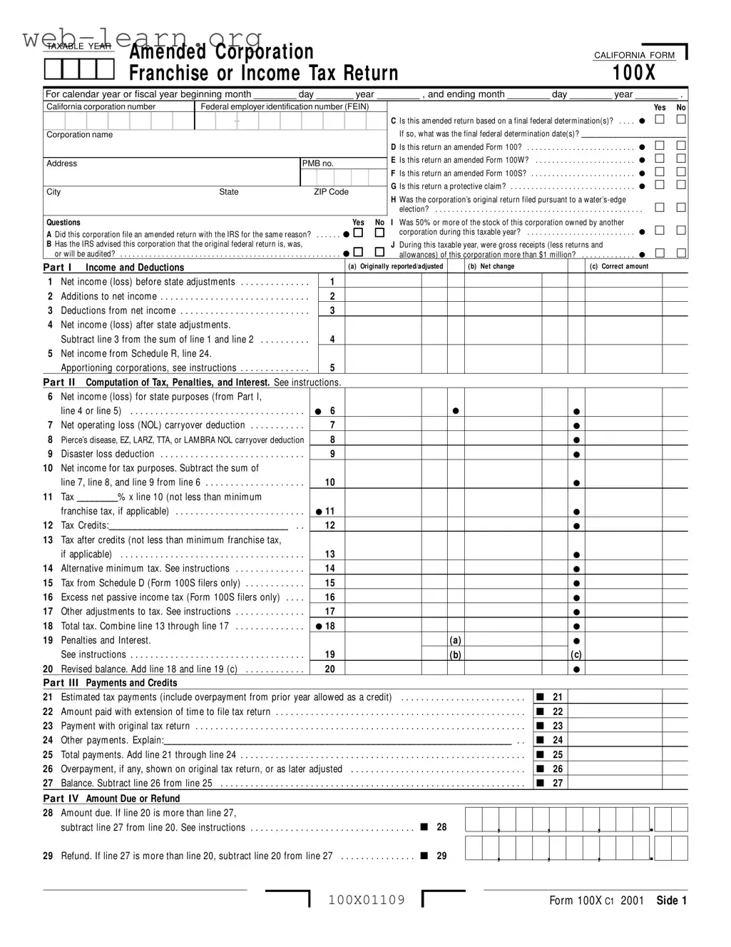 Blank California 100X Form
