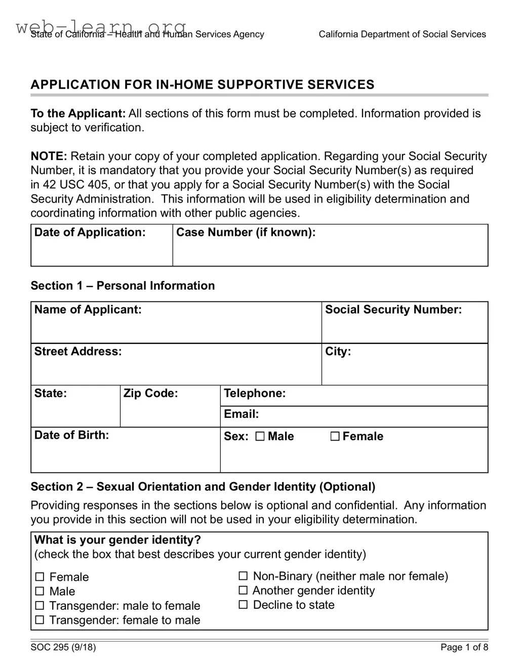 Blank California Soc 295 Form