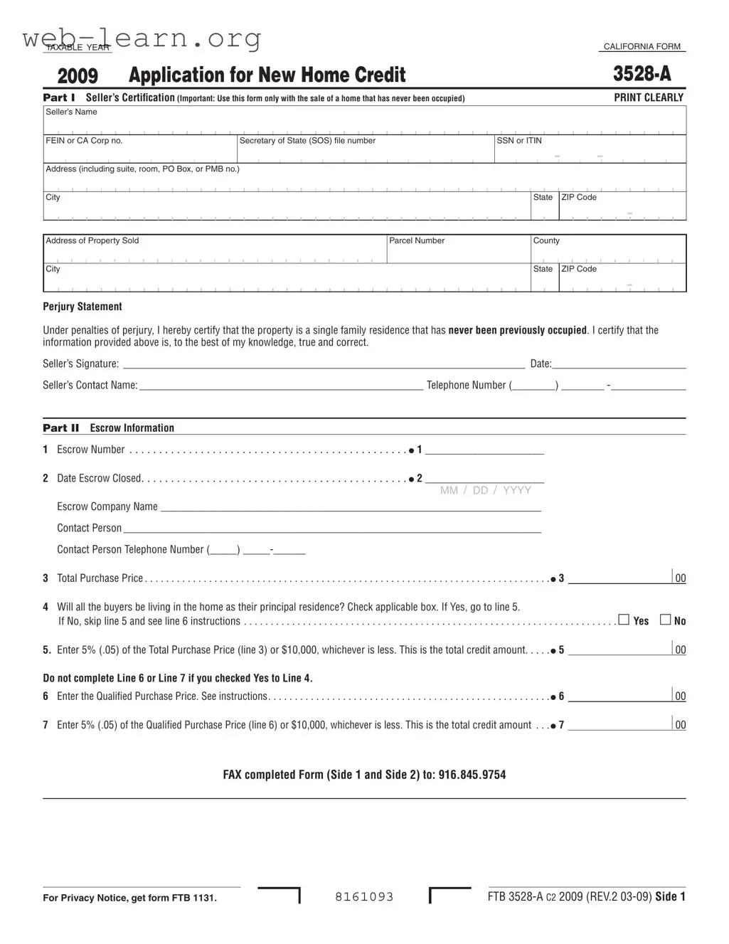 Blank California 3528 A Form