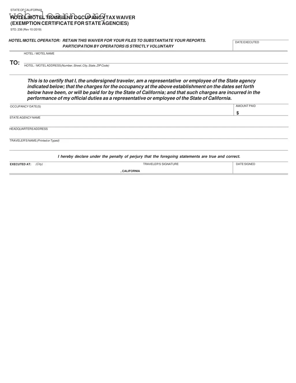 Blank California Std 236 Form