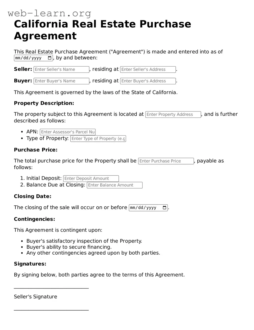 Attorney-Approved Real Estate Purchase Agreement Document for the State of California