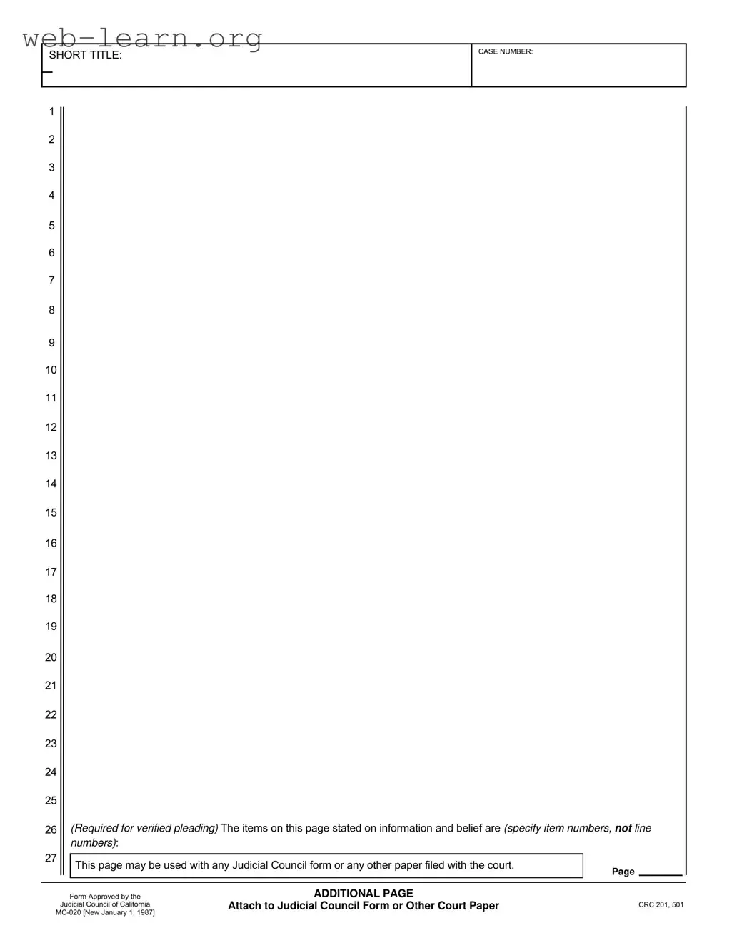 Blank California Judicial Council Form